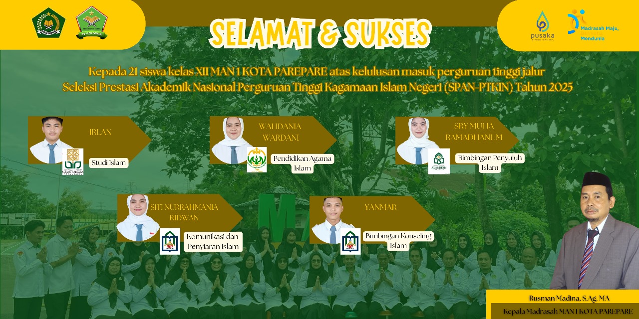 21 Siswa MAN 1 Kota Parepare Lulus pada Jalur SPAN-PTKIN